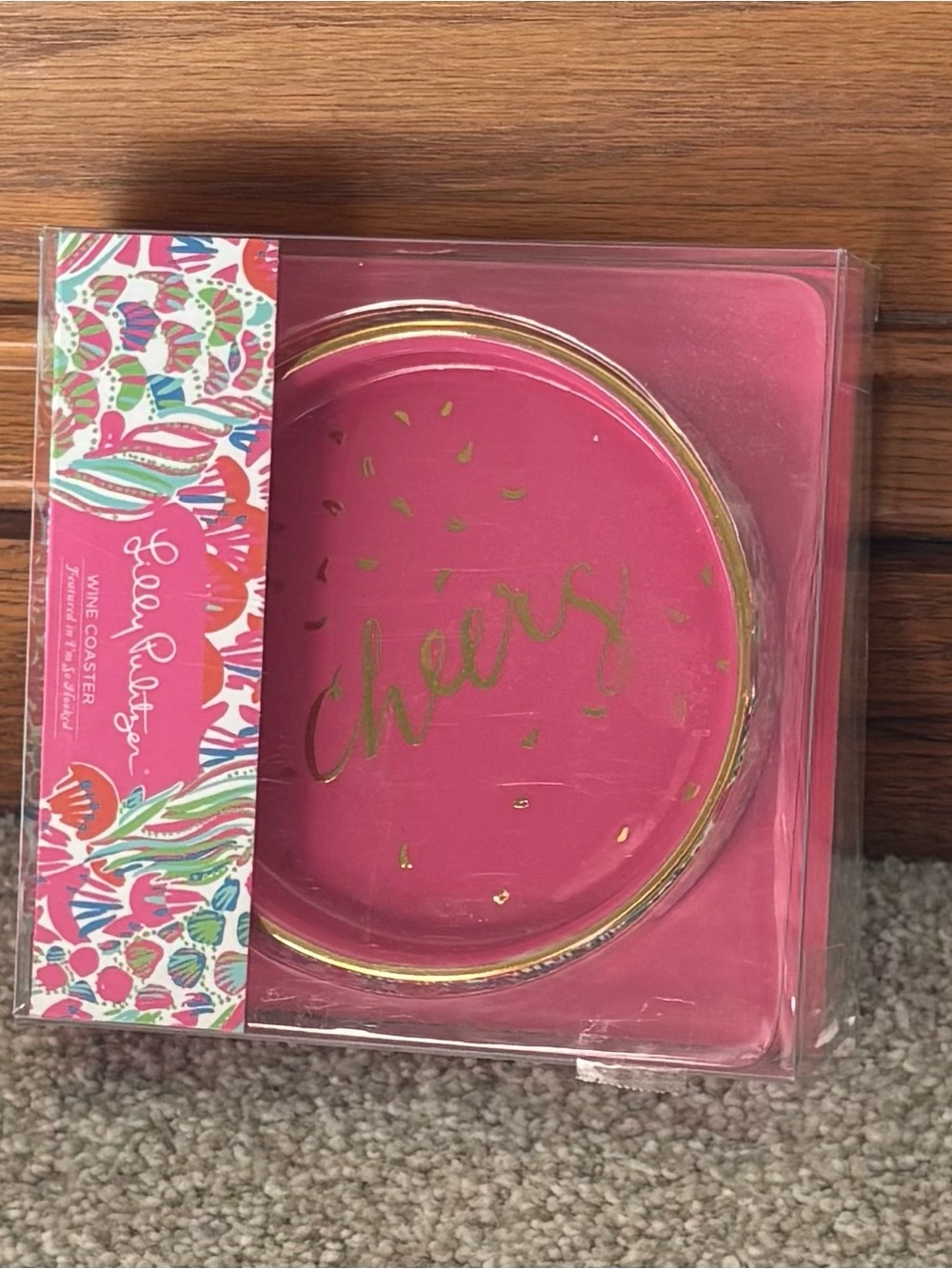 New Lilly Pulitzer Pink "Cheers" Coaster Set